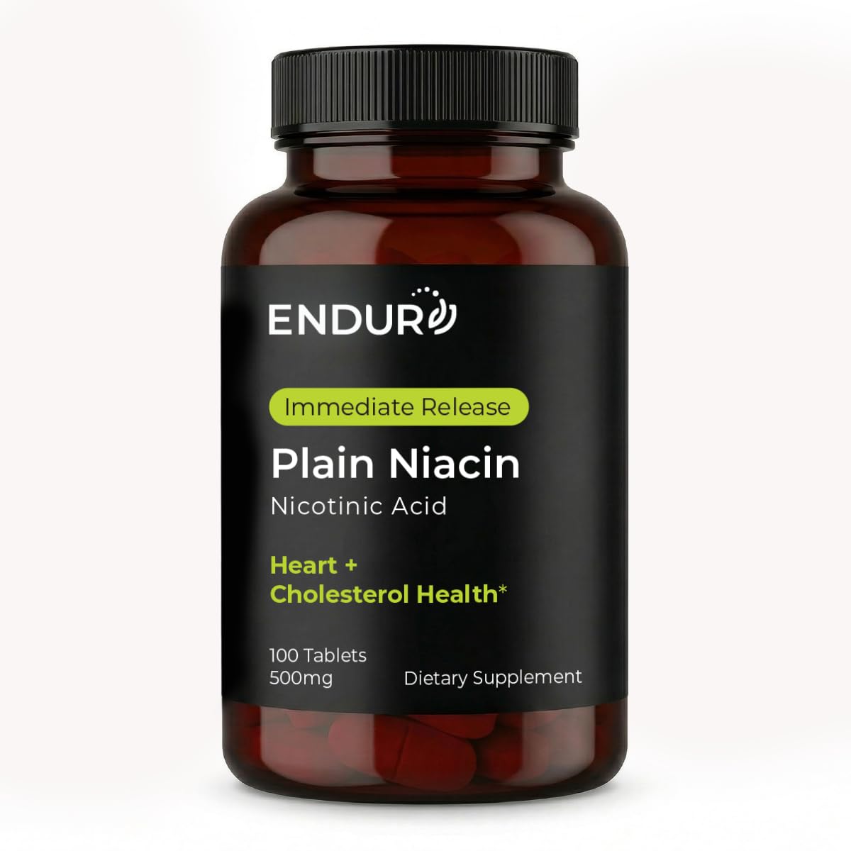 Endur Plain Niacin (Nicotinic Acid), Heart Health & Healthy Cholesterol Balance Supplement, Immediate-Release Formula, Gluten Free,