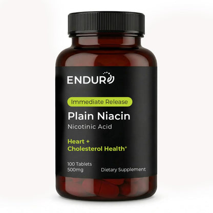 Endur Plain Niacin (Nicotinic Acid), Heart Health & Healthy Cholesterol Balance Supplement, Immediate-Release Formula, Gluten Free,