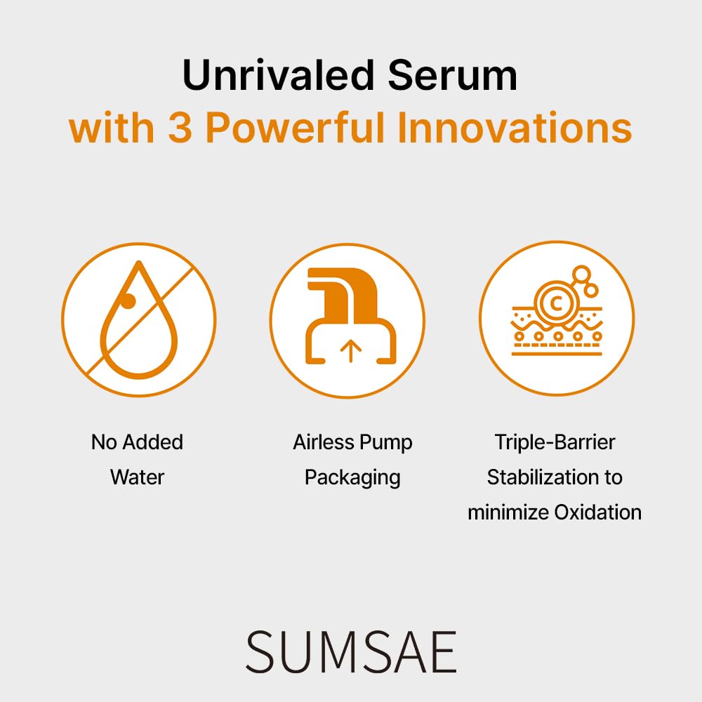 SUMSAE Pure Vitamin C Serum - Korean Skincare with Vitamin 10.5%, Waterless (No oxidation formula), Special Airless Pump, Brightening and Firming Skin