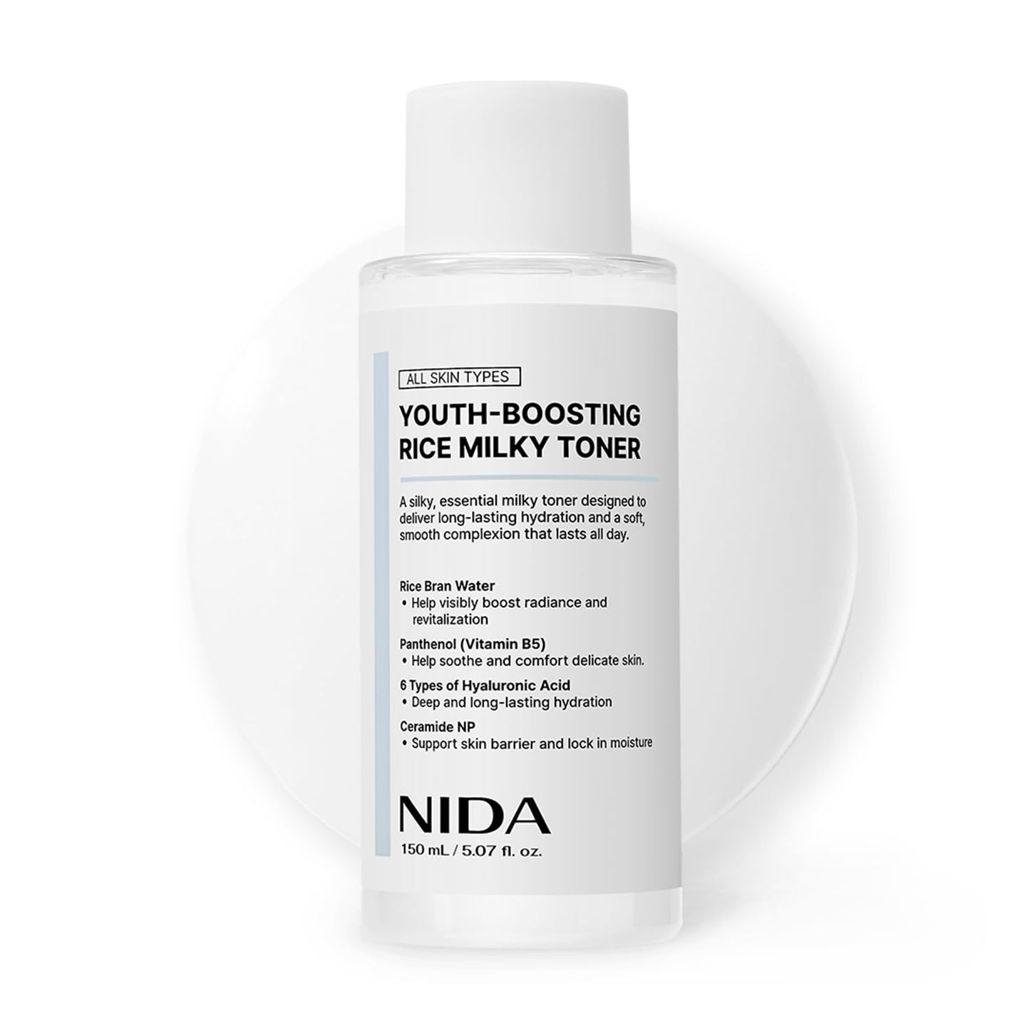 NIDA Youth-boosting Rice Milky Toner, for Glass Skin | Rice Bran Extract, Niacinamide, Ceramide NP, Panthenol | Deep Moisturizing, Hydrating and Refreshing