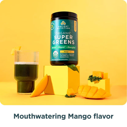 Ancient Nutrition Organic Supergreens Powder, Mango, 25 Servings + Multi Collagen Protein Powder, Vanilla, 60 Servings Ancient Nutrition buy supplements Au