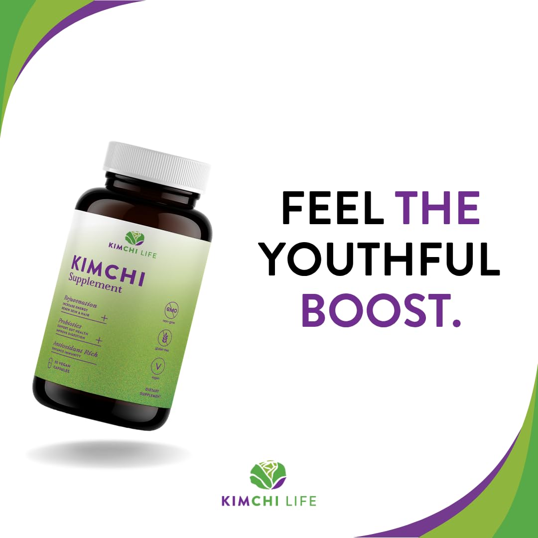 Kimchi Life – Daily Capsules of Premium Fermented Kimchi - Vegan & Natural Nutritional Supplement - Probiotics for Gut Health & Immune Support