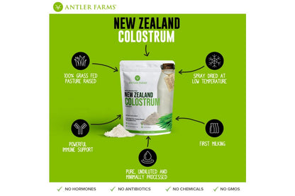 Antler Farms 100% Pure New Zealand Colostrum, 30 Servings, 1 lb - Grass Fed, Pasture Raised, Clean Sourced, Cold Processed,