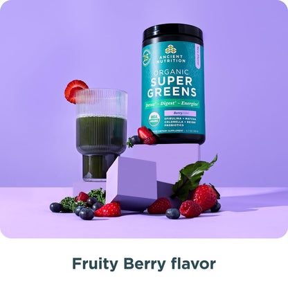 Ancient Nutrition SuperGreens Powder with Probiotics, Organic Berry Flavor Greens, Made from Real Fruits, Vegetables and Herbs, Digestive and Energy Support, 25 Servings, 6.7oz Ancient NutritionBuy Supplements Australia