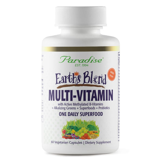 Paradise Herbs Earth's Blend Once Daily Multivitamin with Iron, 48 Organic Superfoods, Probiotics, Antioxidants, Vitamins A, B12, C, D, K2, 60 Capsules Paradise HerbsBuy Supplements Australia