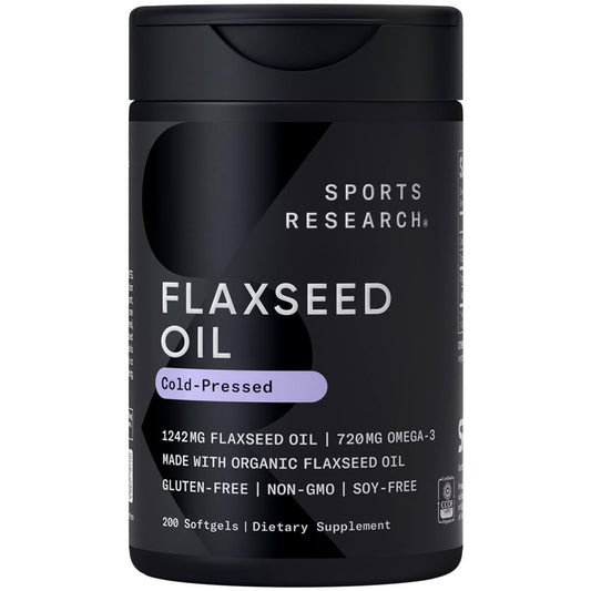 Sports Research Organic Flaxseed Oil Softgels 1242mg - Plant Based Omega 3 Supplement with 720mg ALA for Women & Men - Non-GMO, Soy & Gluten Free (200 Count) Sports Research buy supplements Au
