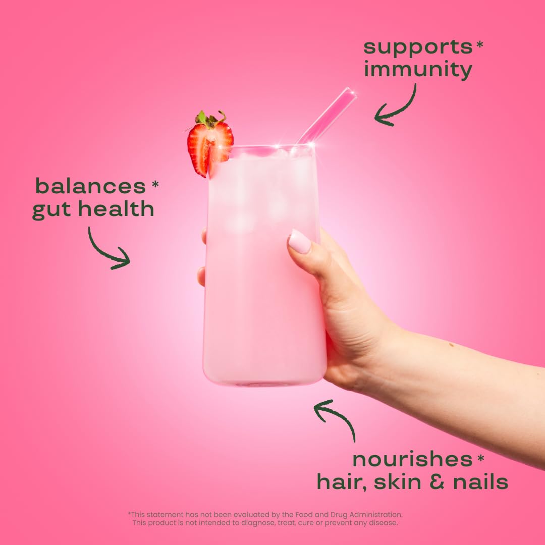 Bloom Nutrition Bovine Colostrum Powder with Vitamin B-12 for Gut Health, Immune Support, Hair Growth & Beauty Supplement | Strawberry, 25 Servings