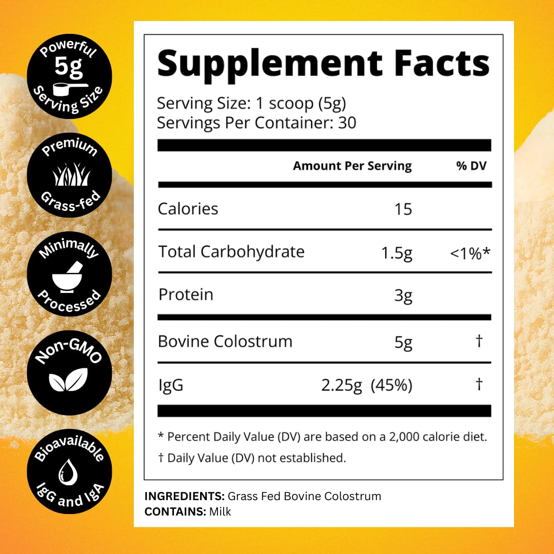 Bold Belly Colostrum Powder Supplement - Whole Cream Bovine Colostrum for Gut & Immune Support, Grass-Fed USA Cows, Cold-Processed
