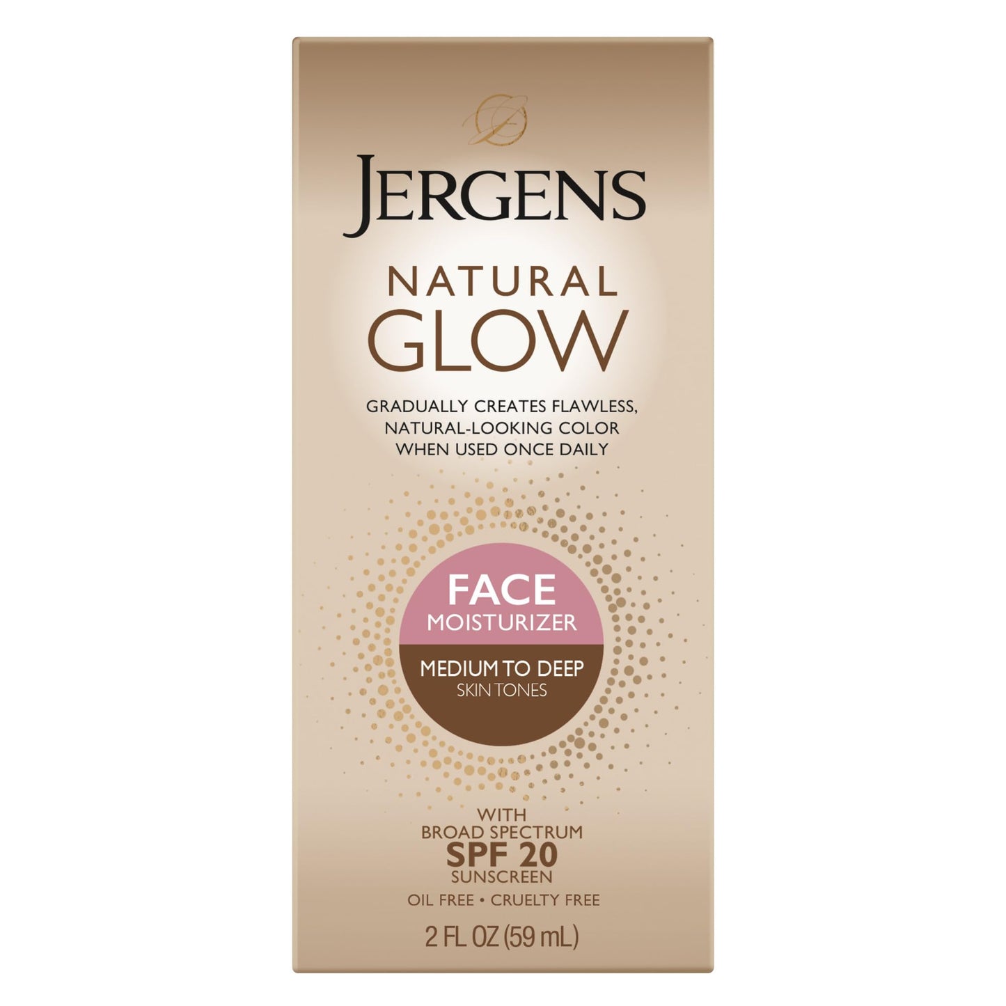 Jergens Natural Glow Self Tanner Face Moisturizer with SPF 20 Facial Sunscreen, Medium to Deep Skin Tone, Sunless Tanning, Oil Free
