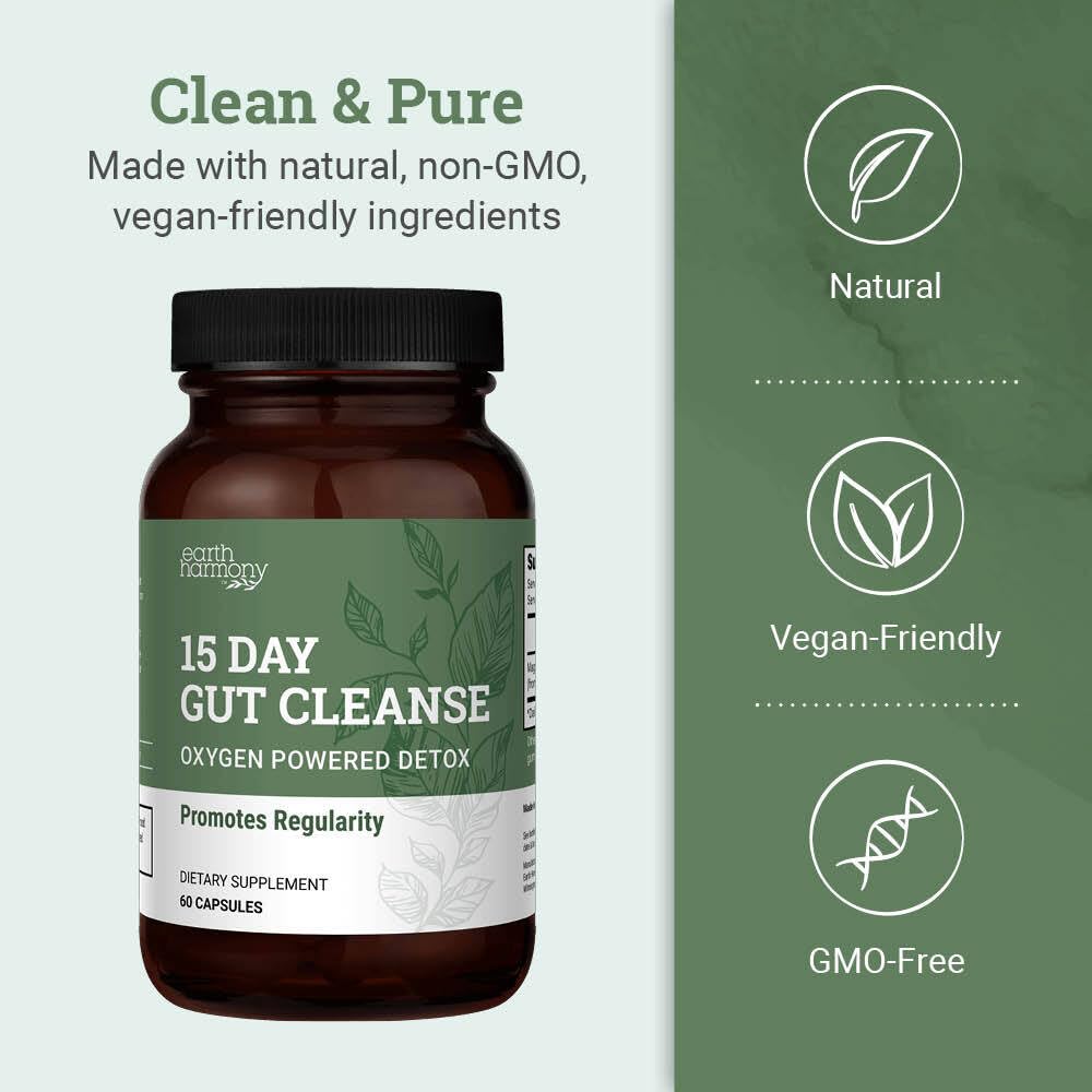 15 Day Gut Cleanse Detox For Women and Men - Vegan, Non-GMO Ingredients For Waist Loss and Constipation Relief With A 15 Day Cleanse Gut Support Without Cramping,