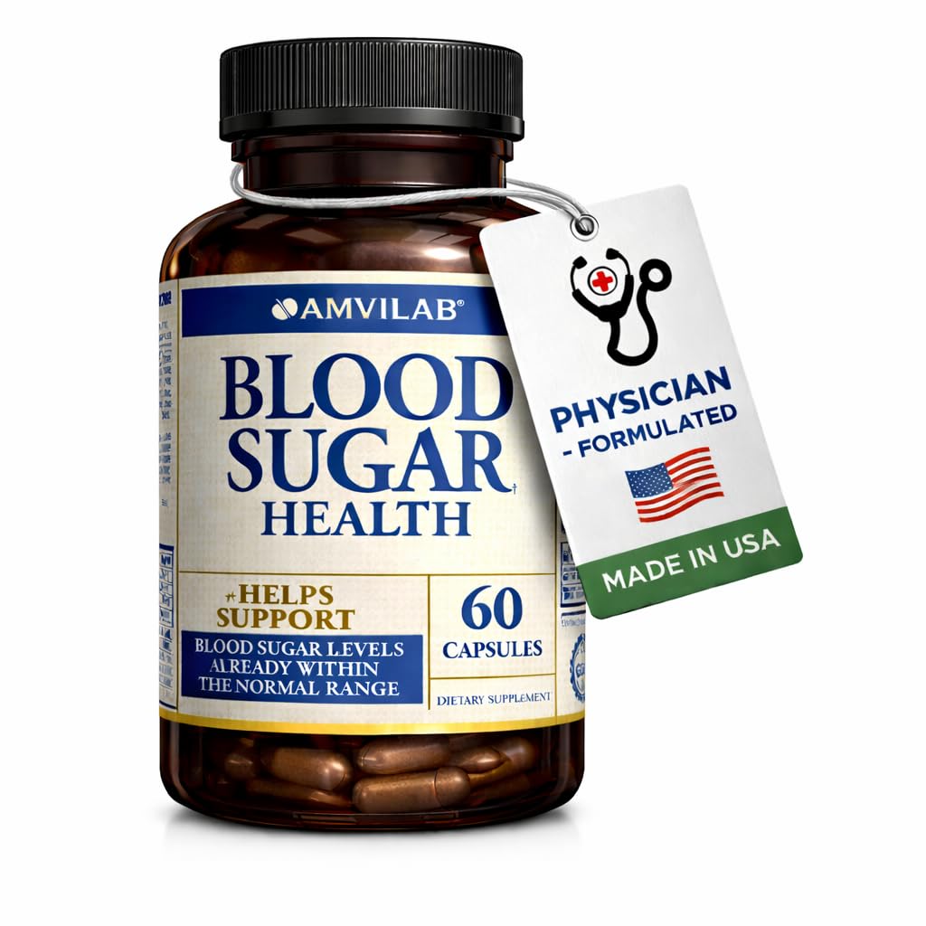 AMVILAB Blood Sugar Health Natural 20 Herbs and Vitamins with Cinnamon, Alpha Lipoic Acid to Support Health, Non-GMO, for Men Women, Supports Healthy Energy Levels