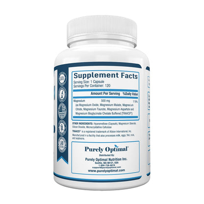 Purely Optimal Magnesium Complex - 6 Forms Magnesium Glycinate, Citrate & Malate - Sleep Support, Stress Relief, Muscles, Heart Health & Relaxation