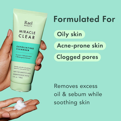 Rael Miracle Clear Facial Cleanser – Makeup Remover, Daily Face Wash, Gentle Deep Pore Cleansing Korean Skin Care for Oily