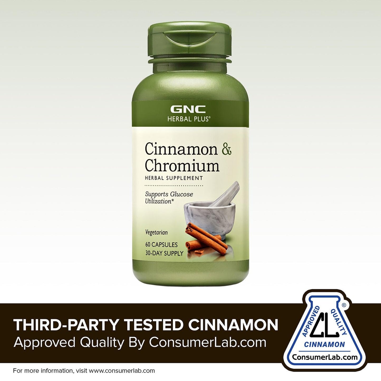 GNC Herbal Plus Cinnamon & Chromium Supplement, Vegetarian 30 Servings