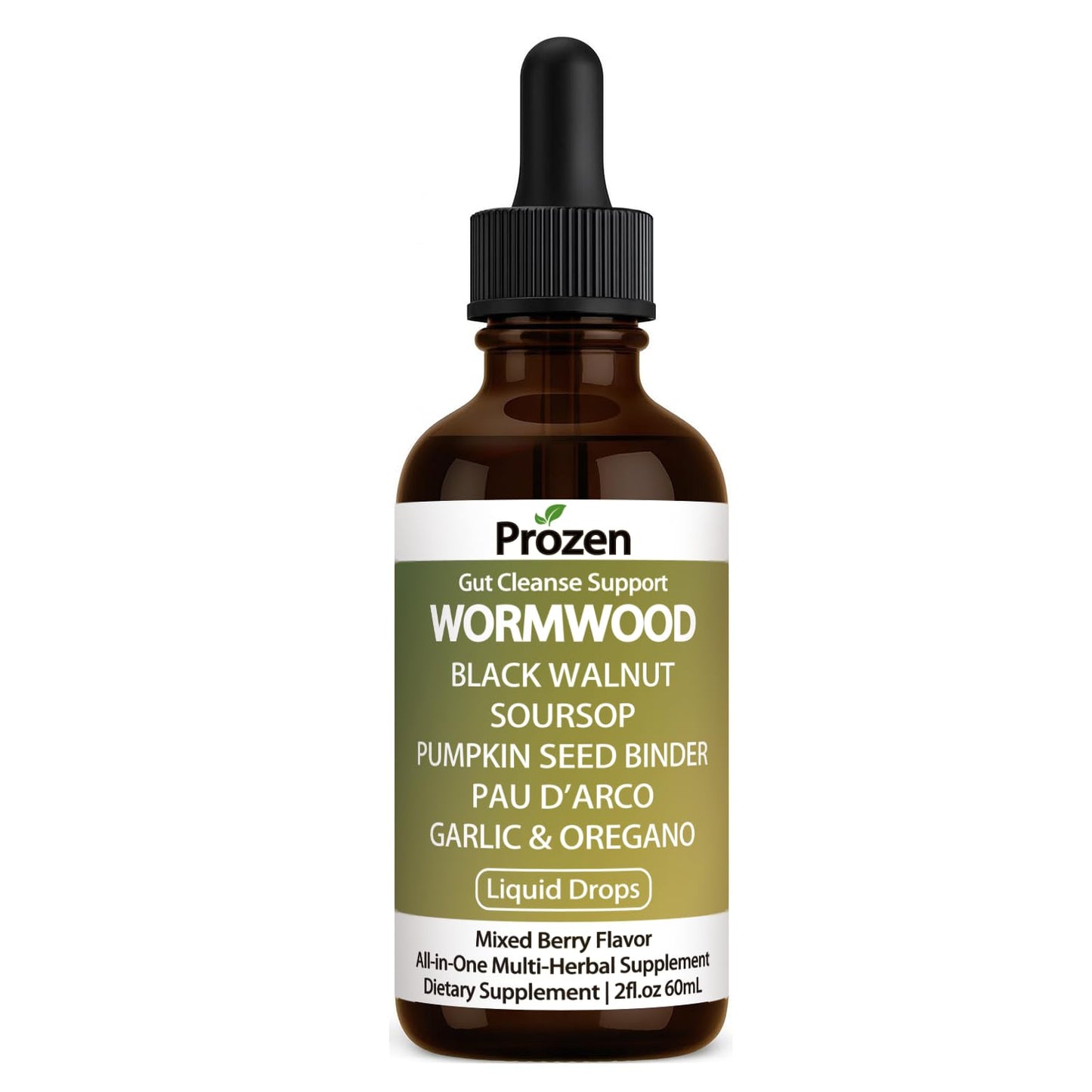 PROZEN Wormwood Gut Cleanse & Detox Drops – Nuvian Black Walnut,Clove, Soursop, Pumpkin Seed, PAU D’Arco, Garlic & Oregano – Mixed Berry Digestive Support