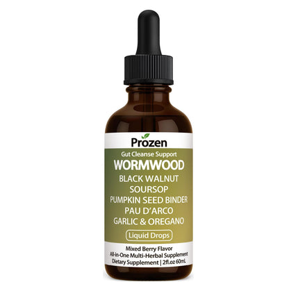 PROZEN Wormwood Gut Cleanse & Detox Drops – Nuvian Black Walnut,Clove, Soursop, Pumpkin Seed, PAU D’Arco, Garlic & Oregano – Mixed Berry Digestive Support
