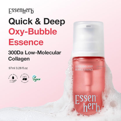 Essenherb Quick & Deep Oxy-Bubble Essence | Firming & Glow Serum with Collagen, Peptide & Niacinamide | Fast Absorption & Makeup-Ready