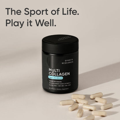 Sports Research® Multi Collagen Pills for Women & Men - Collagen Peptides (Type I, II, III, V, X) Enhanced with Hyaluronic Acid & Vitamin C - Gluten Free ­· Non-GMO - 90 Capsules Sports Research buy supplements Au