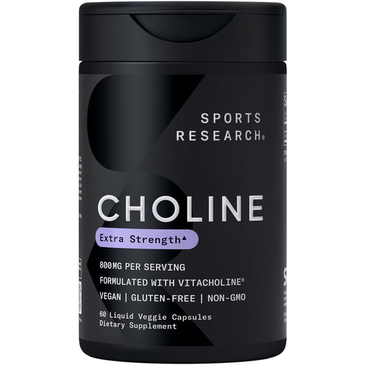 Sports Research ® Extra Strength Choline 800 mg - Essential Nutrient Featuring VitaCholine ® for Focus Support - Vegan Certified • Non-GMO • Gluten Free - 60 Liquid Capsules Sports Research buy supplements Au