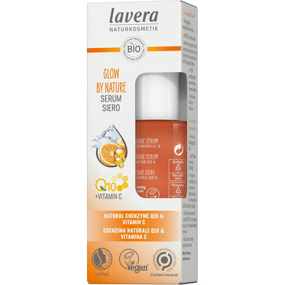 lavera Glow by Nature Serum - Face Serum with Q10 & Vitamin C for a Radiant Complexion - Moisturizing Facial Serum - Anti Wrinkle - PETA Certified