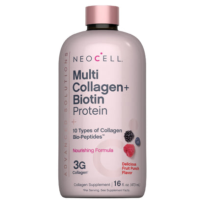 NeoCell Liquid Multi Collagen Peptides | 16 fl oz | with Biotin | Advanced Nourishing Formula | 10 Types of Bio-Peptides