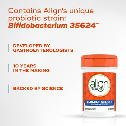 Align Probiotic Bloating Relief + Food Digestion, Probiotics for Women and Men, #1 Doctor Recommended Brand‡, Promotes Digestive Health and Helps Support