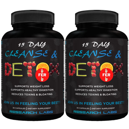 Research Labs 15 Day Colon Cleanse & Detox for Less Bloat Flat Tummy w/Probiotics - 2 Fer 1 - Constipation Relief - Flushes Toxins, Boosts Energy.