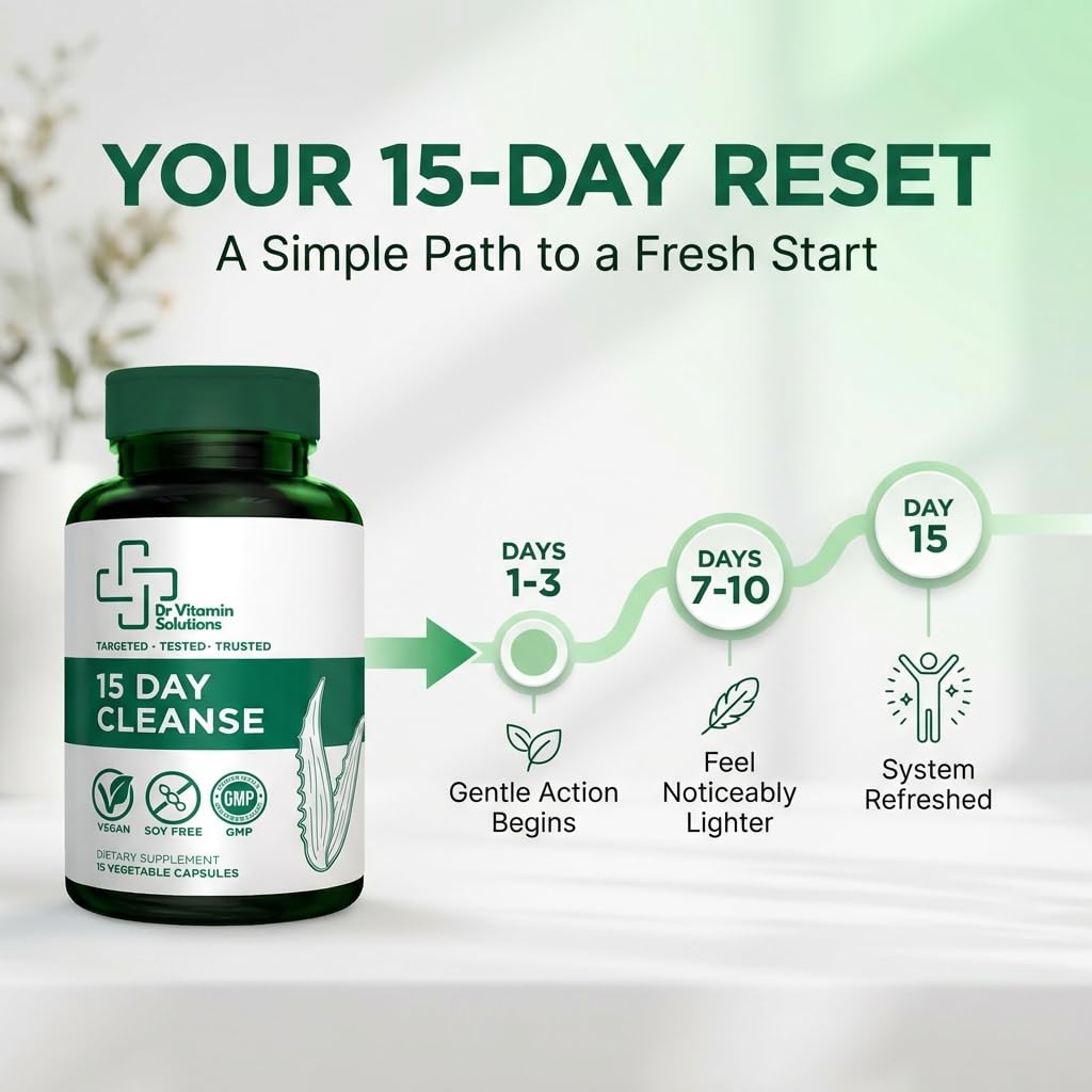 15 Day Colon Cleanse & Detox for Women and Men, Gut Cleanse with Senna, Aloe Vera, Psyllium Husk & Probiotics, Bloating, Constipation Relief, Gentle, Vegan,