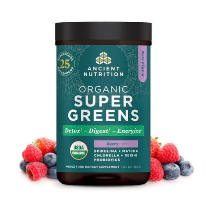 Ancient Nutrition SuperGreens Powder with Probiotics, Organic Berry Flavor Greens, Made from Real Fruits, Vegetables and Herbs, Digestive and Energy Support, 25 Servings, 6.7oz Ancient NutritionBuy Supplements Australia