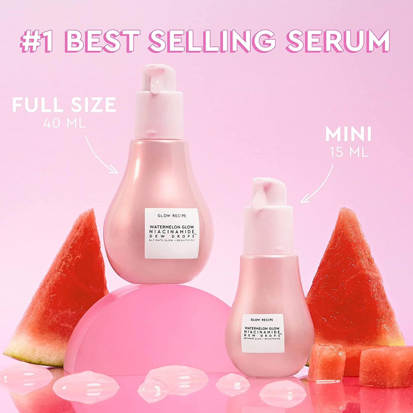 Glow Recipe Watermelon Niacinamide Dew Drops, Korean Niacinamide Serum Drops, Hydrating Face Serum + Primer & Liquid Highlighter,