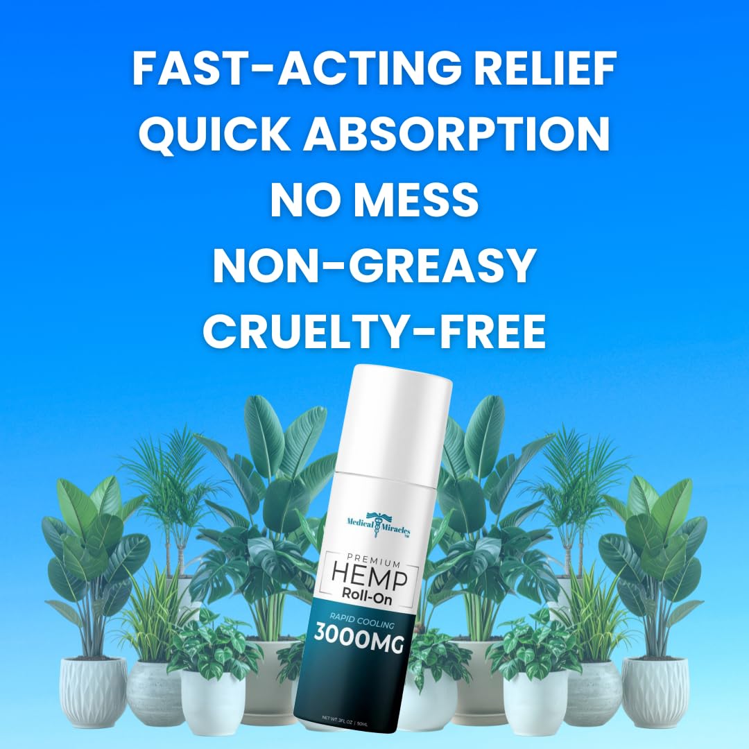 Medical Miracles New Hemp Oil Roll On - Ideal for Muscles, Hips, Joints, Neck, Back, Elbows, Fingers, Hands, and Knees (3000mg Roll-On) Medical MiraclesBuy Supplements Australia