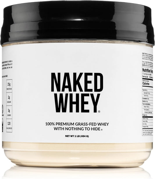 NAKED Whey 1Lb - Only 1 Ingredient, Grass Fed Whey Protein Powder, NSF Certified, Undenatured, No Gmos, No Soy, Gluten Free