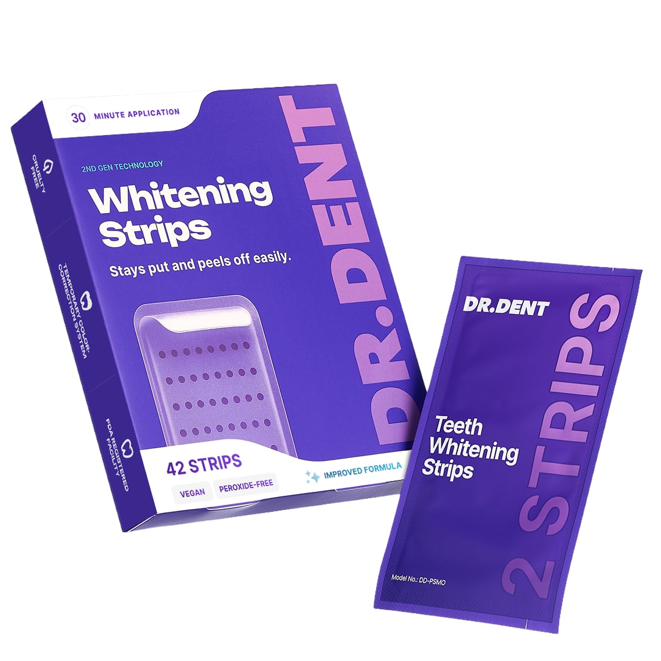 DRDENT Purple Teeth Whitening Strips 21 Treatments - Safe for Enamel - Non Sensitive Teeth Whitening