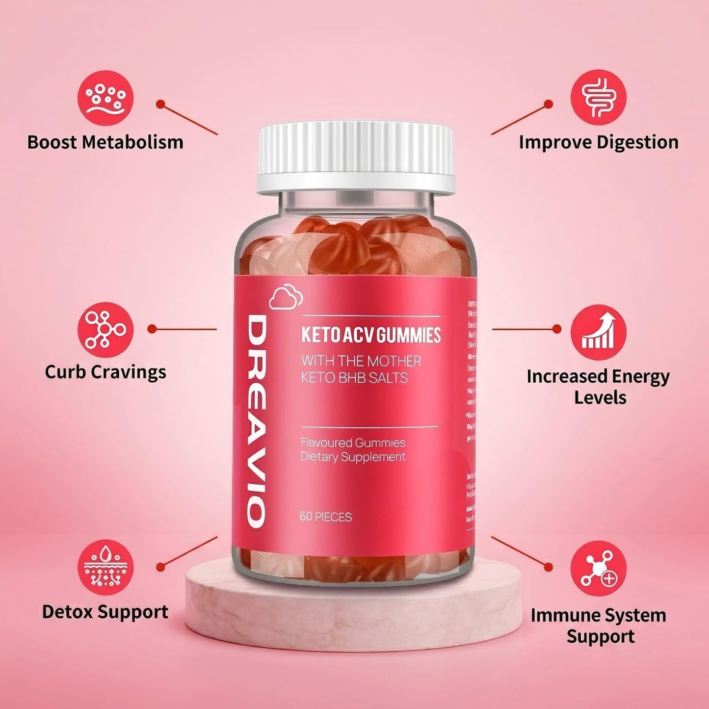 DREAVIO 1000mg Sugar Free Apple Cider Vinegar Gummies | 120 Count Keto ACV Gummies, Vegan Apple Cider Vinegar