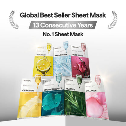 MEDIHEAL Essential Face Mask [Skin Firming] 10 pcs. for Plumping Hydration, Glass Skin & Skin Nourishment - Travel Essentials, Korean Beauty Sheet Mask