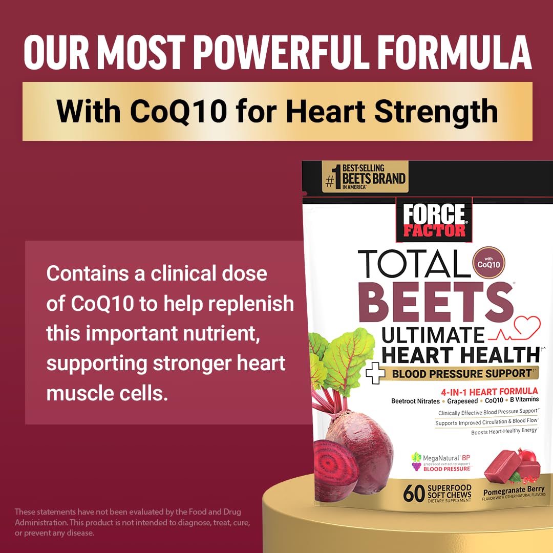 Force Factor Total Beets Blood Pressure Support Chews, Nitric Oxide Supplement with Beet Root Powder & Grape Seed Extract for Heart Health