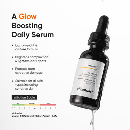 Minimalist 10% Advanced Vitamin C Serum for Glowing Skin | Brightening & Dark Spot Treatment | Treats Uneven Skin Tone, Dullness & UV Damage
