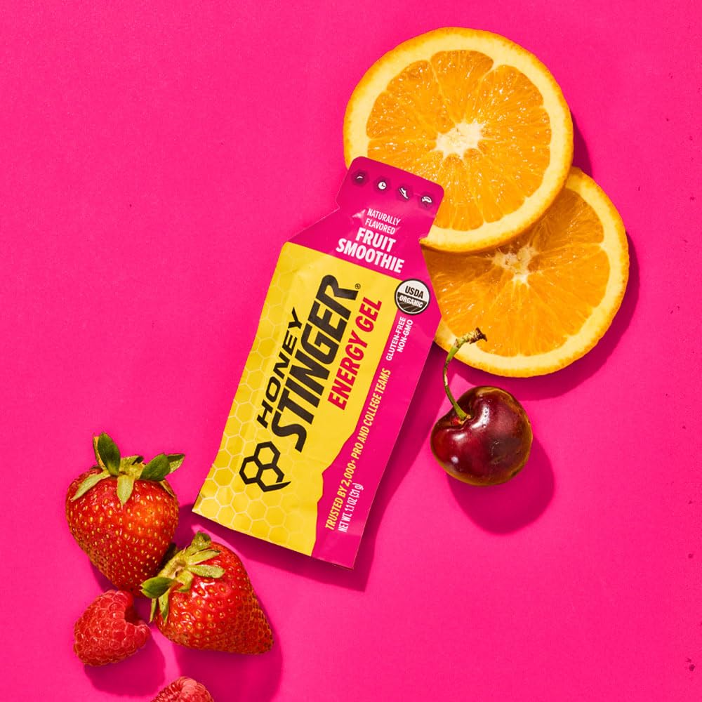 Honey Stinger Organic Fruit Smoothie Energy Gel, Gluten Free & Caffeine Free, for Exercise, Running and Performance, Sports Nutrition for Home & Gym,