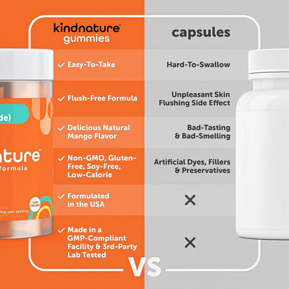 kindnature Vitamin B3 Niacinamide Gummies 500mg – Flush-Free Niacin Supplement – Supports Skin, Energy & Nervous System Wellness – Vegan, Non-GMO
