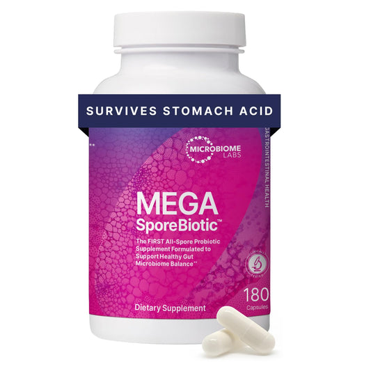 Microbiome Labs MegaSporeBiotic Probiotics for Women & Men - Spore-Based Probiotic for Gut Health & Digestive Support - Shelf-Stable, Travel-Friendly,