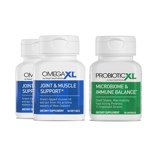 OmegaXL Powerful Joint and Muscle Support Supplement 60 Count (2 Pack) & Probiotic XL - PreforPro, DE111, Shelf Stable - Promote Healthy Gut Flora Growth (30 Veggie caps) OmegaXLBuy Supplements Australia