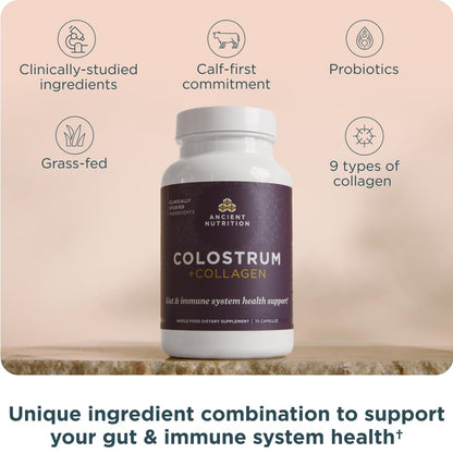 Ancient Nutrition Colostrum Superfood + Collagen, Grass Fed Bovine Colostrum, Fermented Eggshell Membrane Collagen, Supports Healthy Gut