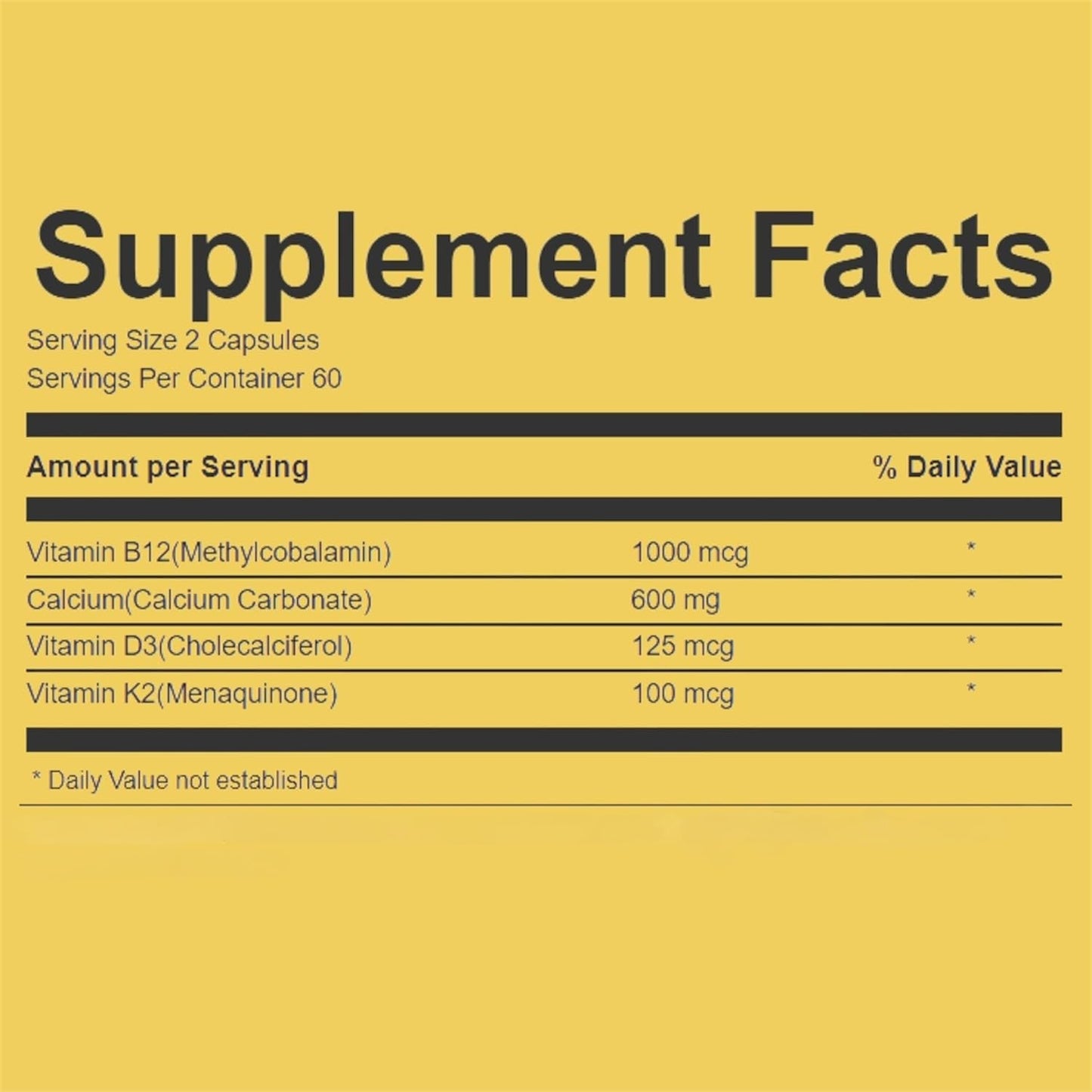 Extra Strength 4-in-1 Calcium 600mg + Vitamin D3 5000iu + K2 + B12 Natural Supplement Complex for Bone and Immune Health, 2 Month Supply, 120 Softgels
