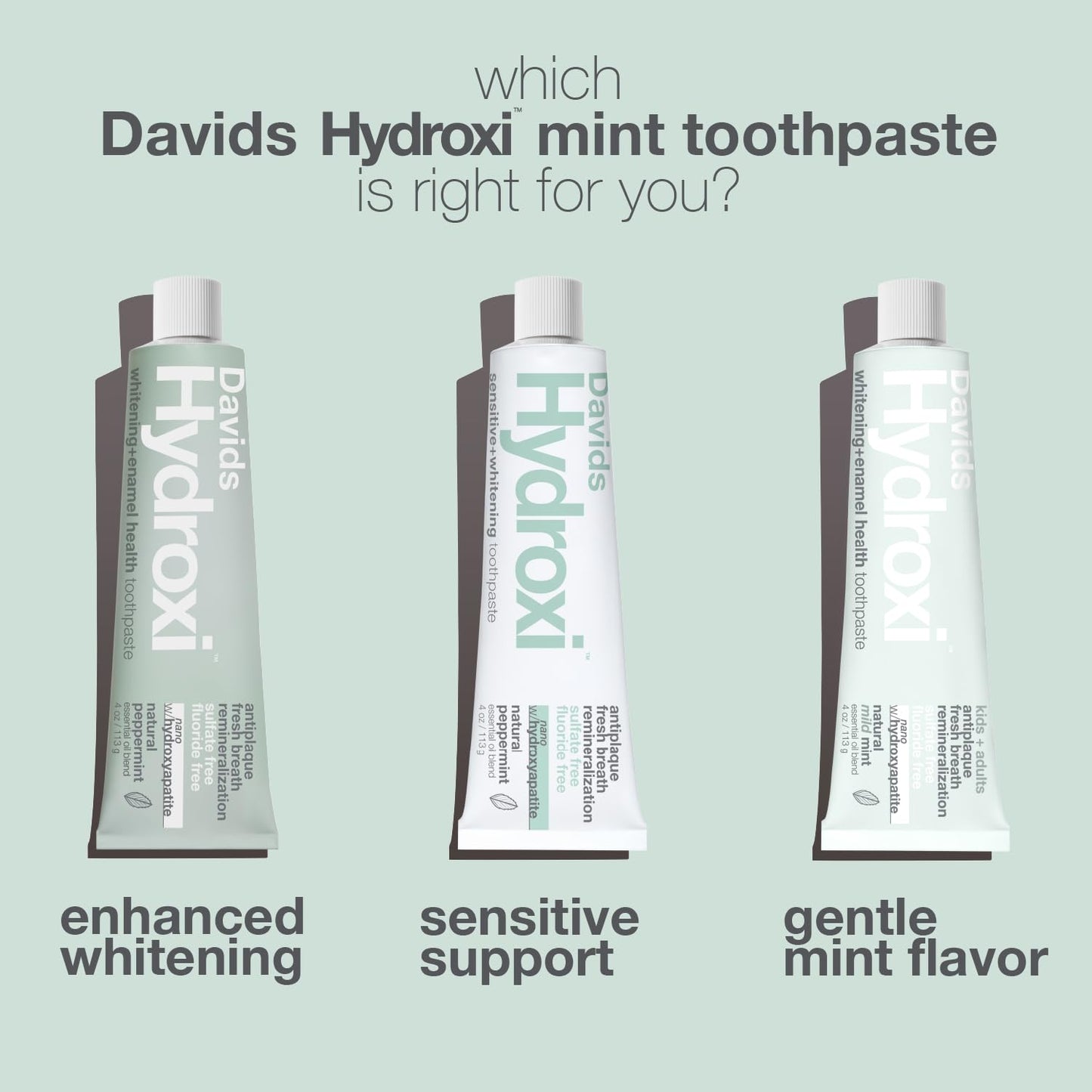 Davids Hydroxi Fluoride Free Nano Hydroxyapatite Toothpaste for Remineralizing, Sensitive Support, Whitening, Antiplaque, SLS Free,