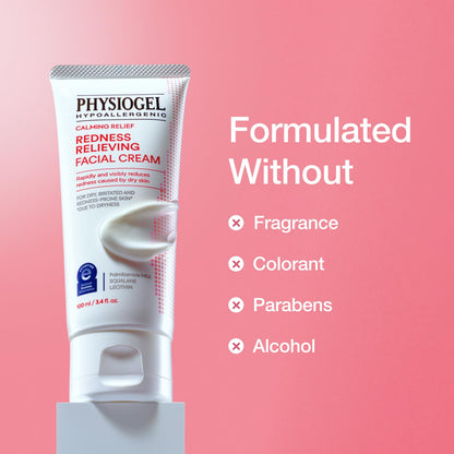 PHYSIOGEL Calming Relief Redness Relieving Facial Cream, Soothing Face Moisturizer with Squalane, For Dry, Irritated & Redness-Prone Skin, 3.4 fl. oz.