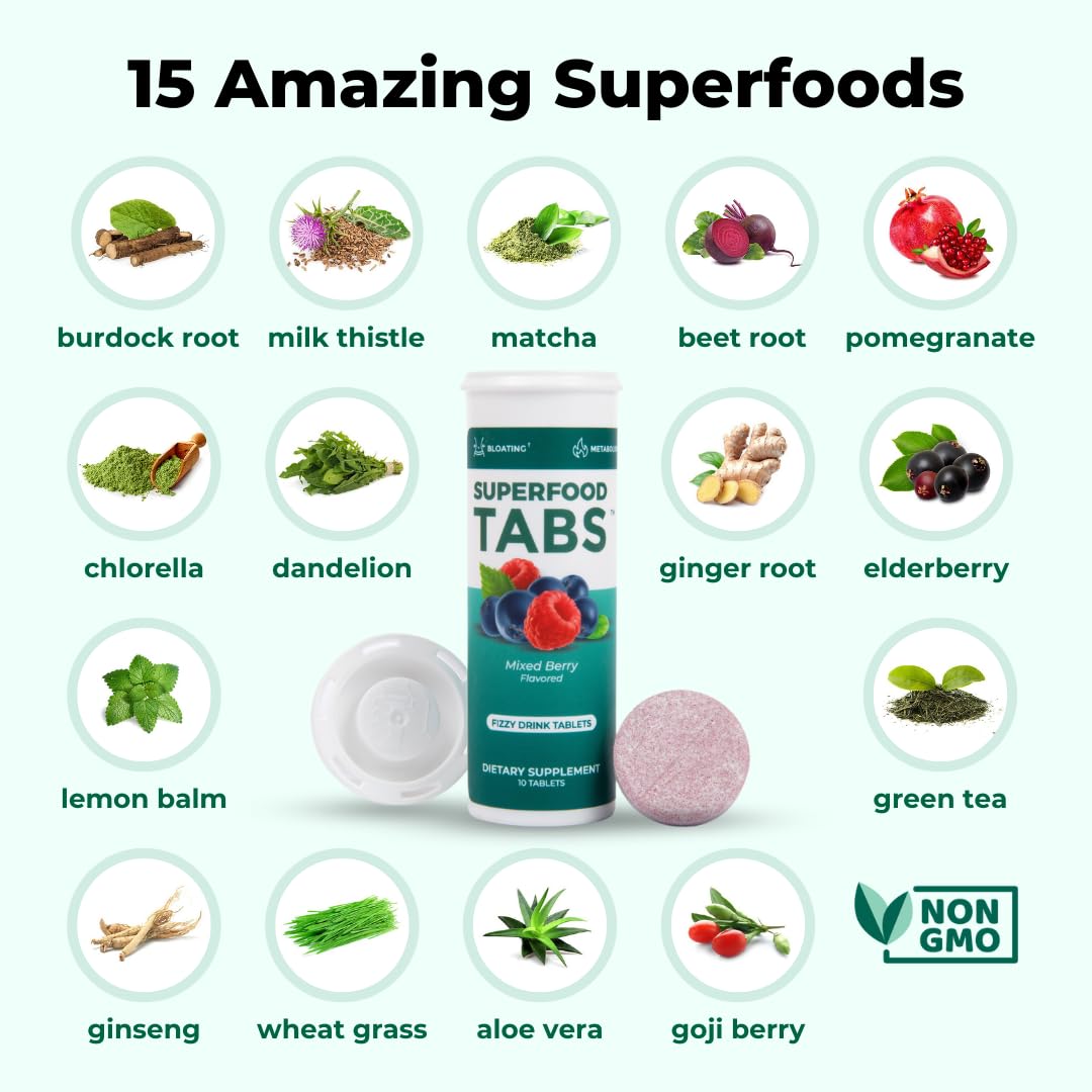 Superfood Tabs Detox Cleanse Drink - Fizzy Nutrition Supplement for Women and Men - Support Healthy Weight - Improve Digestive Health