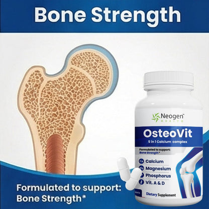 OsteoVit 5-in-1 Calcium 120 tabs Multivitamin: Calcium, Magnesium, Phosphorus, Vitamin D3 & A - Bone Strength & Flexibility*, Non-GMO Gluten Free