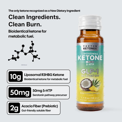 Tecton Ketones  Prebiotic for Weight & Appetite Support Pre-Meal – Liposomal  Supplement for Men & Women, 5-HTP & Prebiotic Fiber | 10g Exogenous Ketone