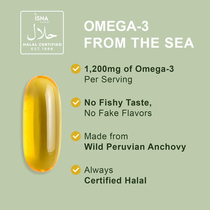 Noor Vitamins Halal Fish Oil, Halal Vitamins, Ultra Omega 3 Wild Peruvian Fish (800 mg EPA & 400 mg DHA) Heart