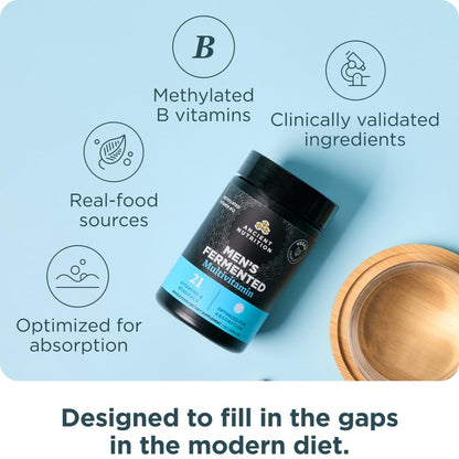 Ancient Nutrition Multivitamin for Men, Men's Fermented Multivitamin with Methylated Vitamin A, C, D, E, K, Zinc & Magnesium, Immune Support, Vegan, 60 Ct